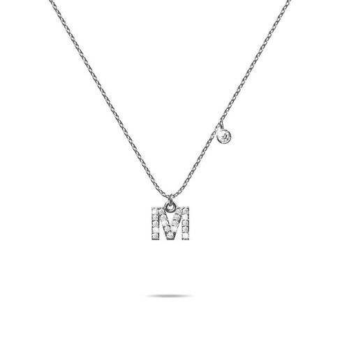 Solid 925 Sterling Silver Initial Crystal Personalised Alphabet Letter Necklace Silver